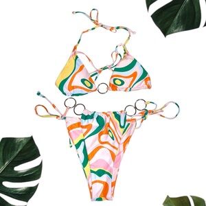 Double O-Ring Multicolor Swirl Bikini Set